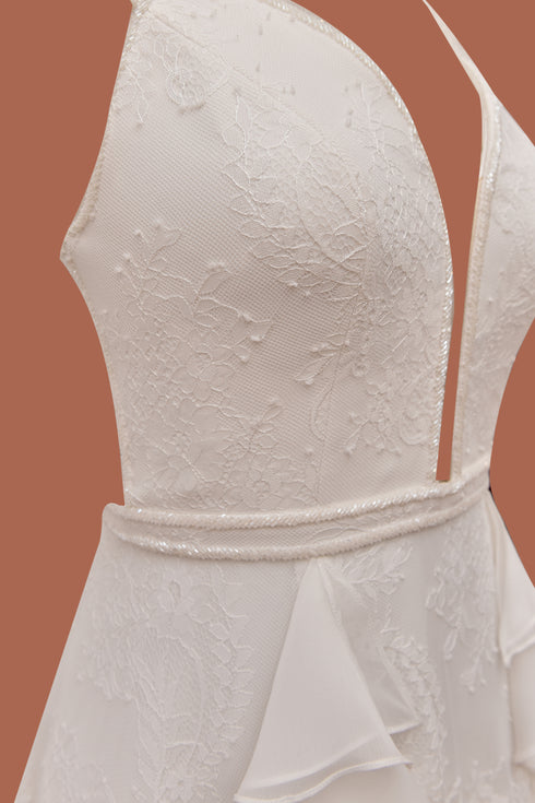 FRENCH LACE WEDDING DRESS WITH DECOLLETE CHEST AND BACK - Barrus London